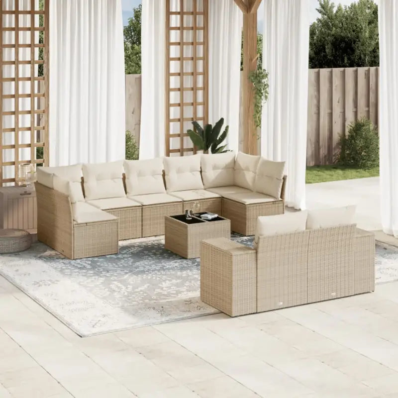 Gepolijste tuinset van waterdicht beige materiaal met stalen afmetingen - beige en crèmekleurig / Met tafel - Tuinsets