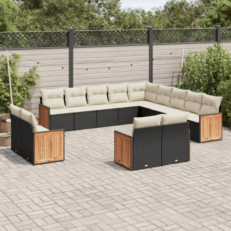 Gepubliceerd loungeset met beige materiaal en gepoedercoat staal - Zwart en crème / Zonder tafel - Tuinsets