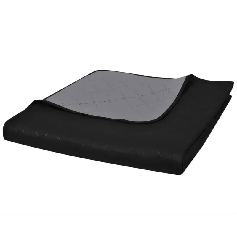 Gevatte bedsprei met dubbel kleur en gestikte ruiten - Zwart en grijs / 230 x 260 cm / 1 - Dekbedden