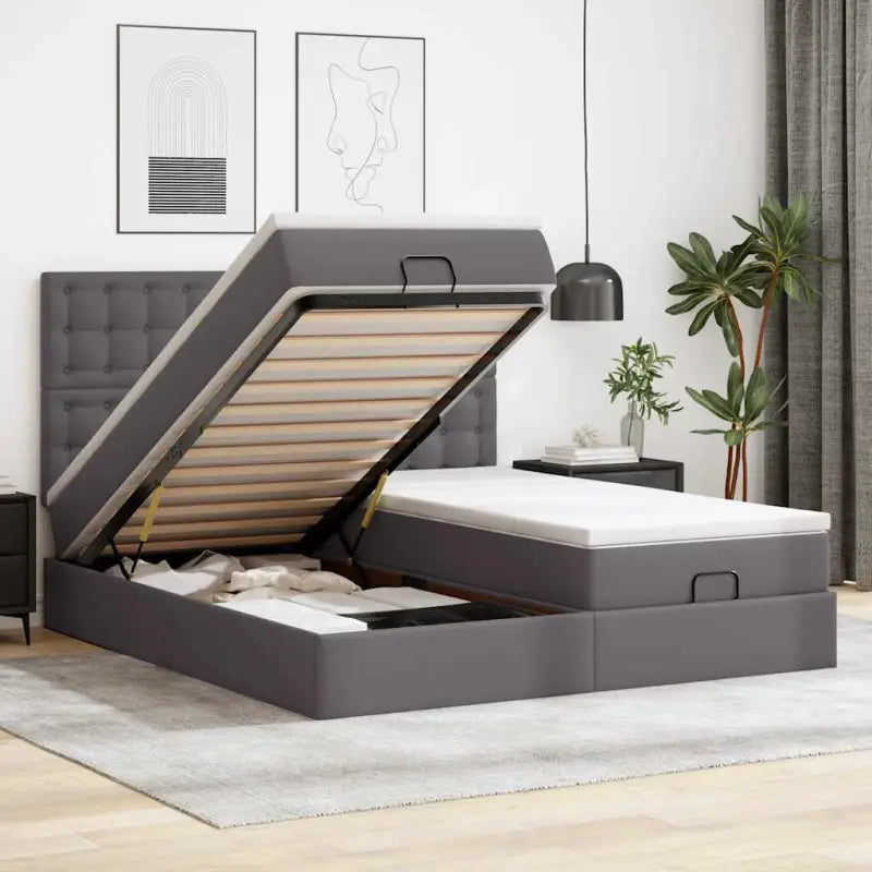 Grijs ottomaan bed met ruime opbergruimte en comfortabel matras - Bedden & bedframes