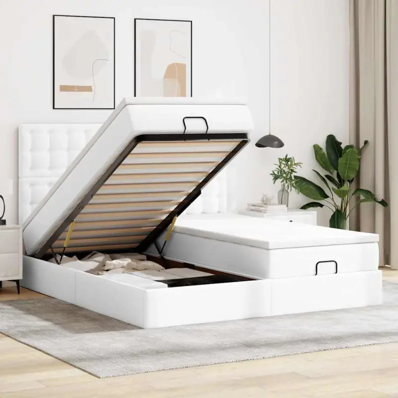 Grijs ottomaan bed met ruime opbergruimte en comfortabel matras - Wit / 180 x 200 cm - Bedden & bedframes