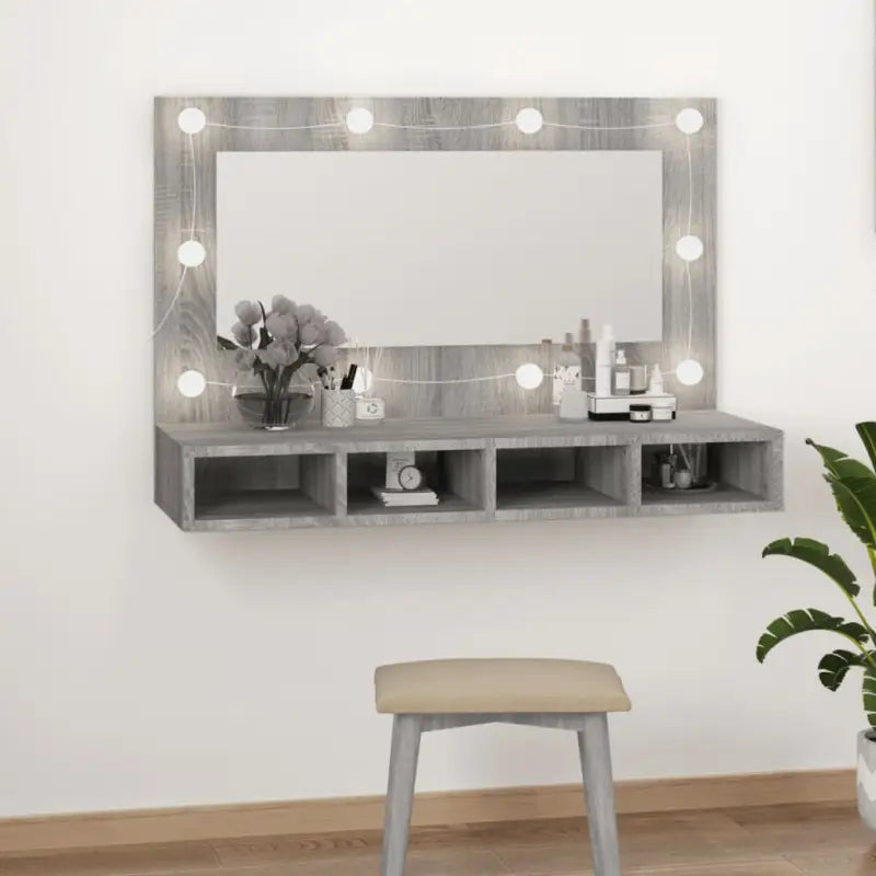 Grijs Sonoma badkamerkaptafel met LED-verlichting en spiegelkast - Grijs sonoma / 1 - Badkamerkaptafels