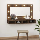 Grijs Sonoma badkamerkaptafel met LED-verlichting en spiegelkast - bruin eikenkleur / 1 - Badkamerkaptafels
