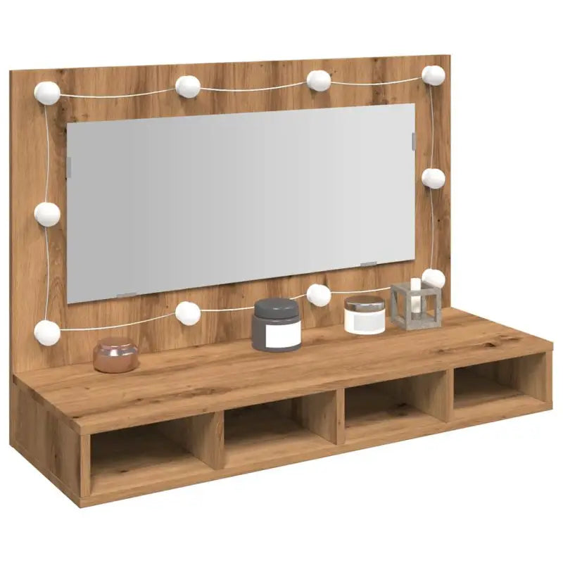 Grijs Sonoma badkamerkaptafel met LED-verlichting en spiegelkast - artisanaal eikenkleurig / 1 - Badkamerkaptafels