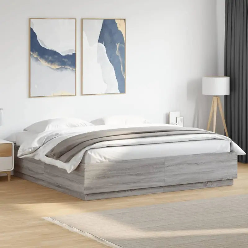 Grijs Sonoma bedframe van bewerkt hout voor een goede nachtrust - Grijs sonoma / 200 x 200 cm - Bedden & bedframes