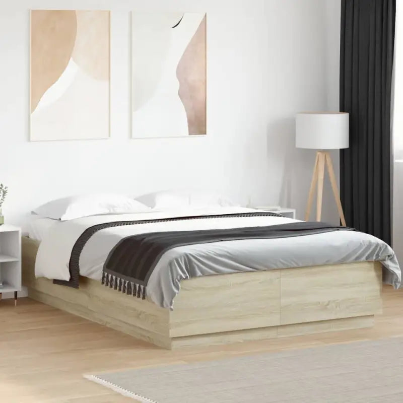 Grijs Sonoma bedframe van bewerkt hout voor een goede nachtrust - Sonoma eiken / 140 x 200 cm - Bedden & bedframes