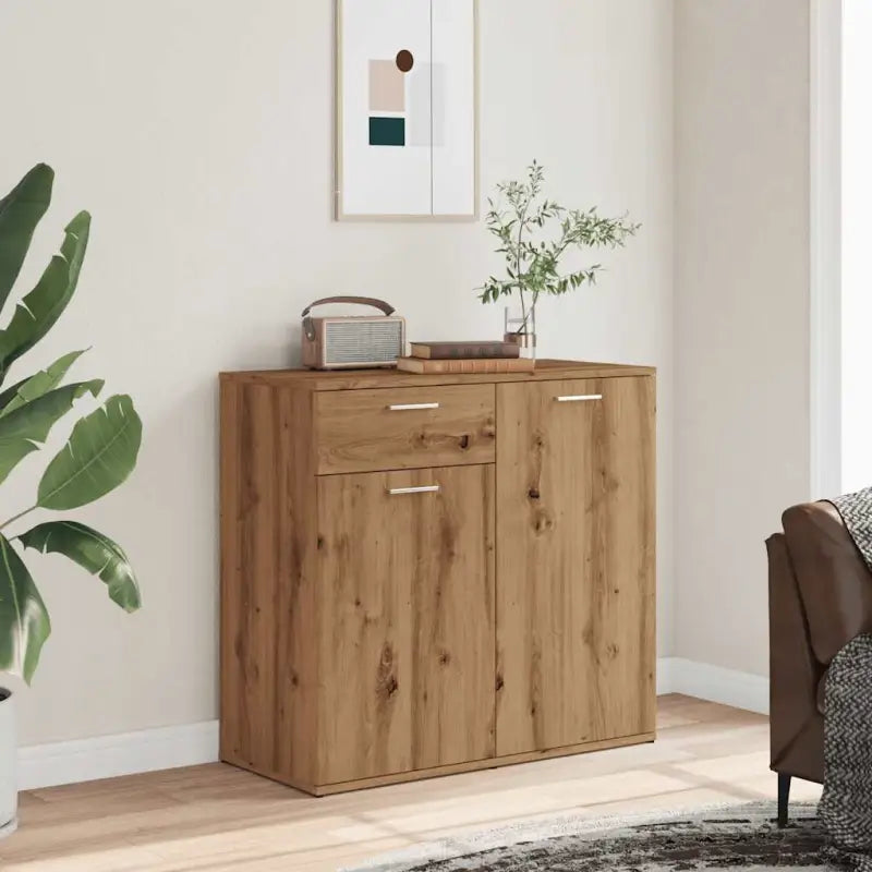 Grijs Sonoma dressoir in bewerkt hout met eenvoudig schoonmaakgemak - artisanaal eikenkleurig / 1 / 80 cm - Dressoirs &
