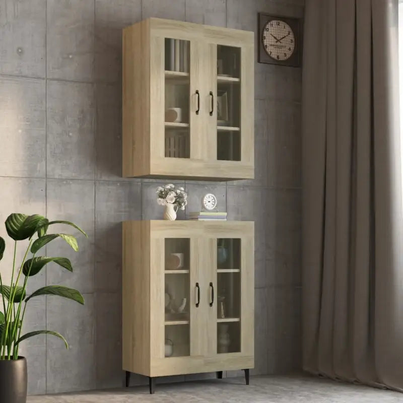 Grijs Sonoma dressoir met bewerkt hout en extra opbergruimte - Sonoma eiken / 1 - Dressoirs & buffetkasten