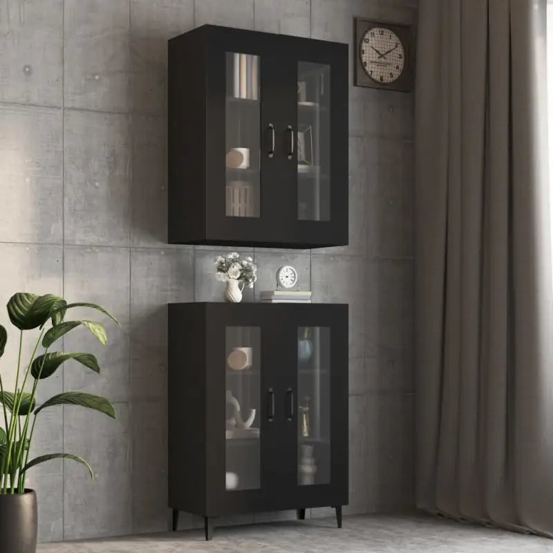 Grijs Sonoma dressoir met bewerkt hout en extra opbergruimte - Zwart / 1 - Dressoirs & buffetkasten