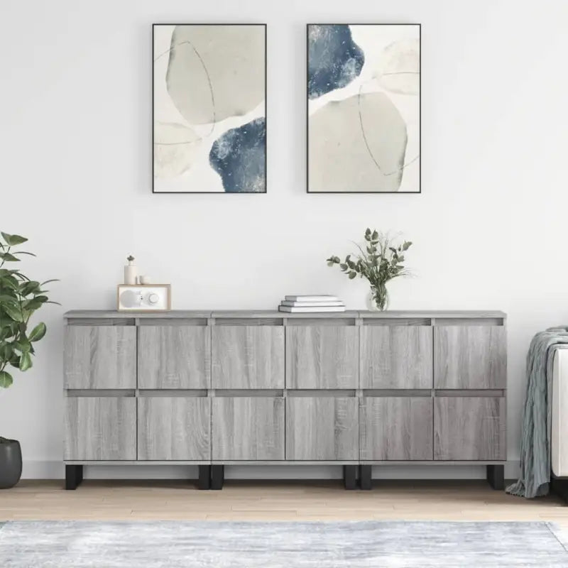 Grijs Sonoma Dressoir van bewerkt hout met tijdloze uitstraling - Grijs sonoma / 3 - Dressoirs & buffetkasten