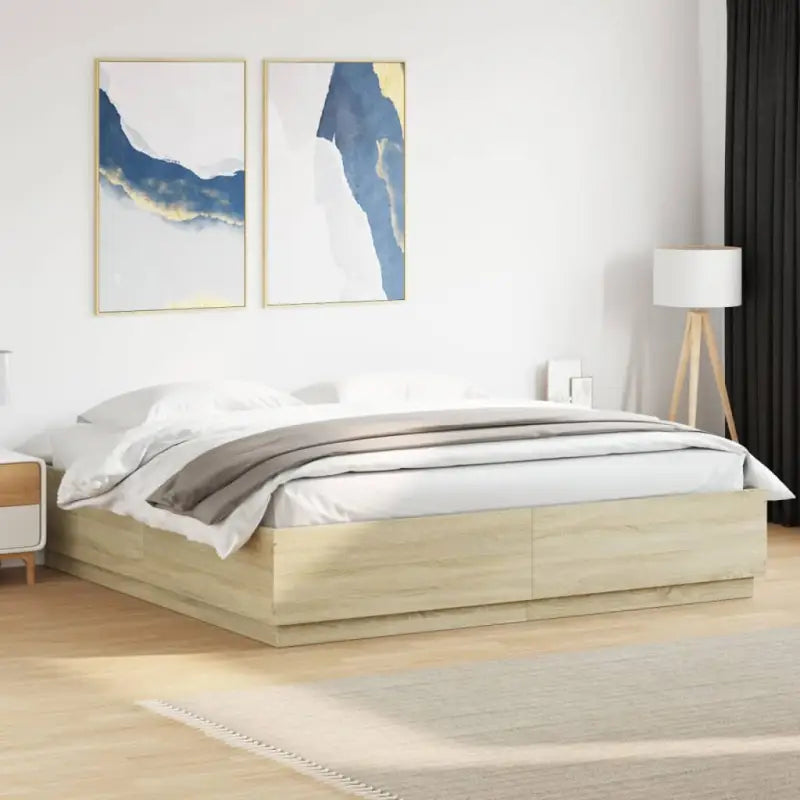 Grijs Sonoma Eiken Bedframe met RGB LED Verlichting - Sonoma eiken / 200 x 200 cm - Bedden & bedframes