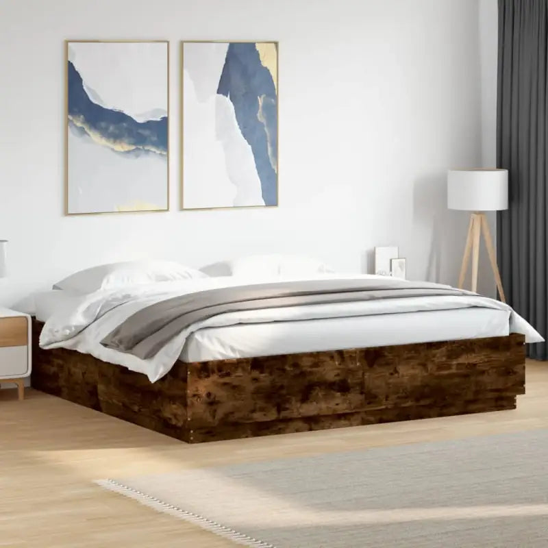 Grijs Sonoma Eiken Bedframe met RGB LED Verlichting - Gerookt eiken / 200 x 200 cm - Bedden & bedframes