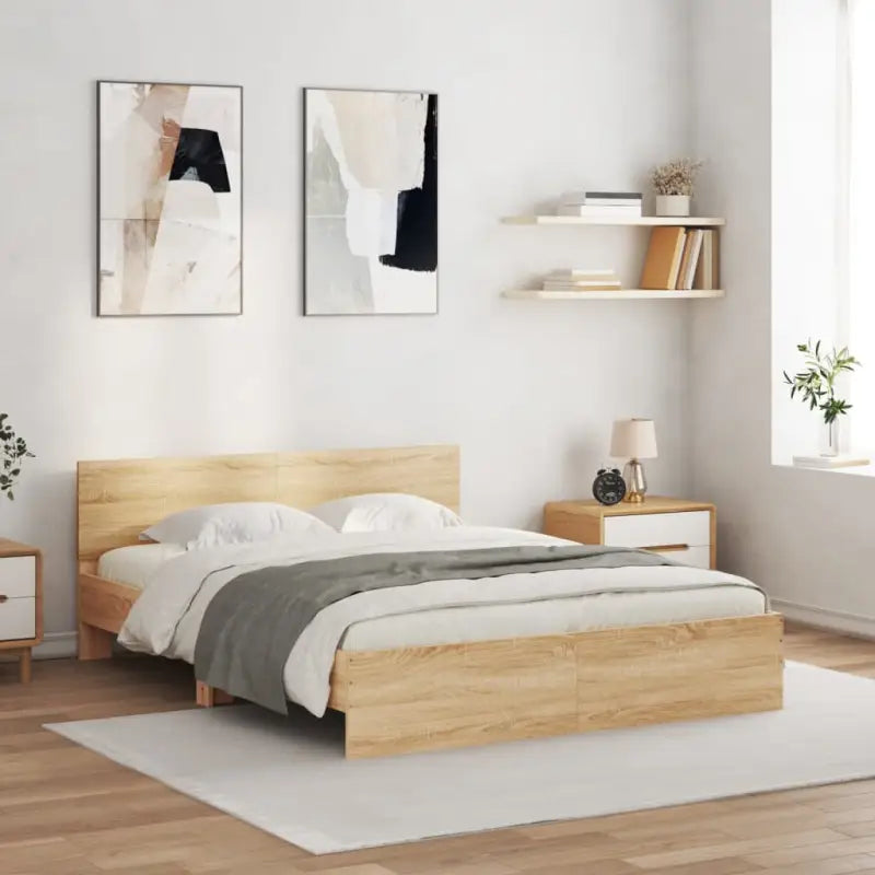 Grijs Sonoma Eiken Bedframe met RGB LED-verlichting voor Slaapkamer - Sonoma eiken / 150 x 200 cm - Bedden & bedframes