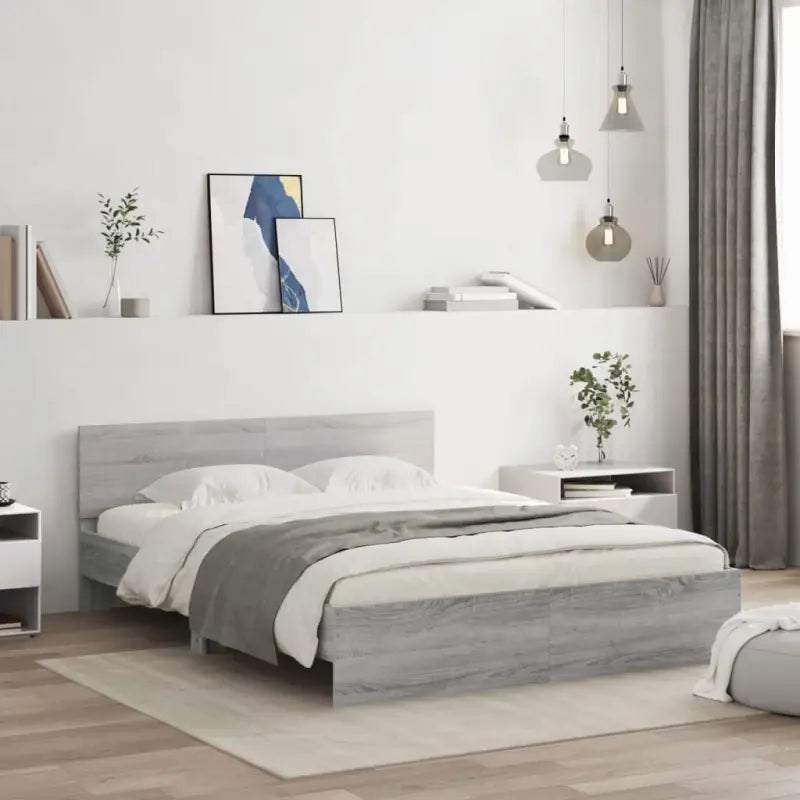 Grijs Sonoma Eiken Bedframe met RGB LED-verlichting voor Slaapkamer - Grijs sonoma / 160 x 200 cm - Bedden & bedframes