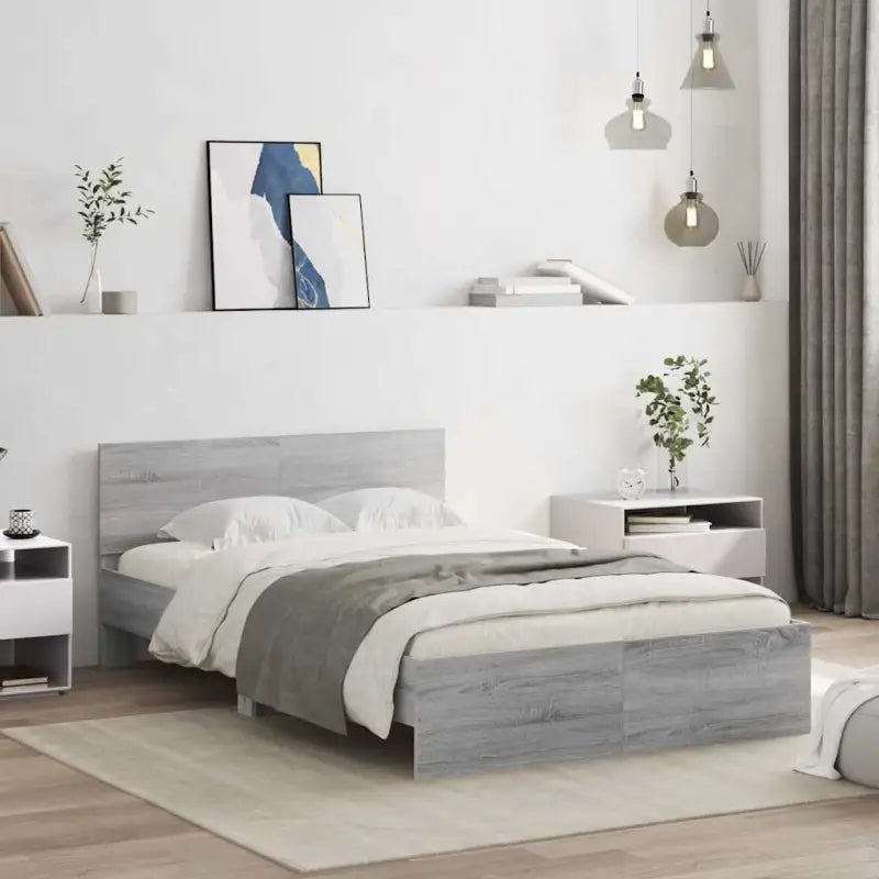 Grijs Sonoma Eiken Bedframe met RGB LED-verlichting voor Slaapkamer - Bedden & bedframes