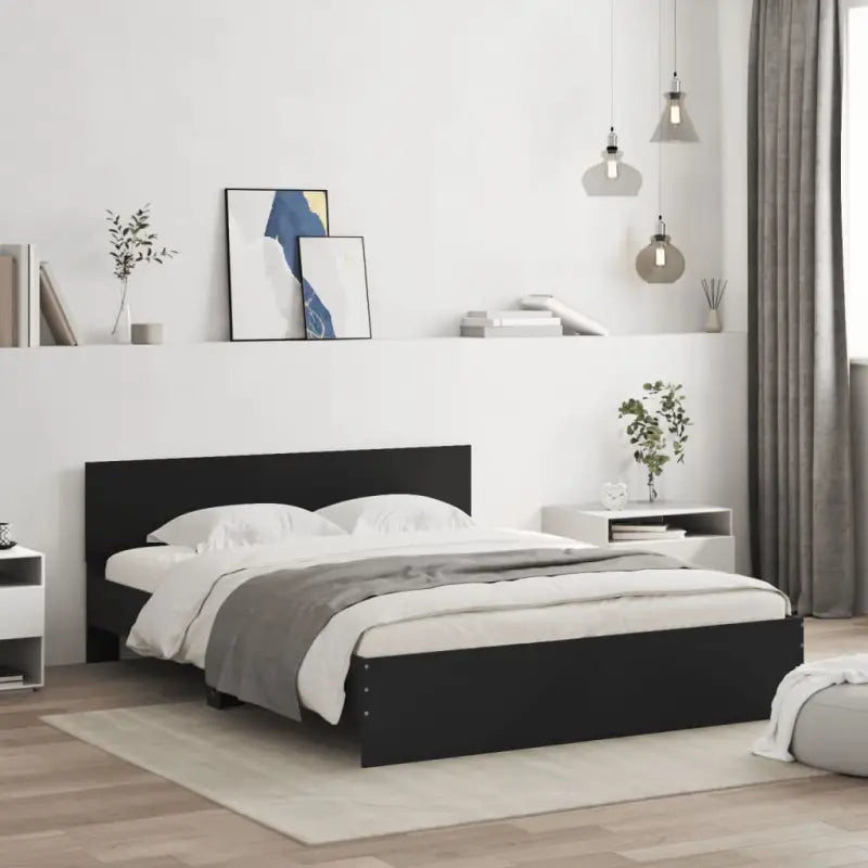 Grijs Sonoma Eiken Bedframe met RGB LED-verlichting voor Slaapkamer - Zwart / 160 x 200 cm - Bedden & bedframes