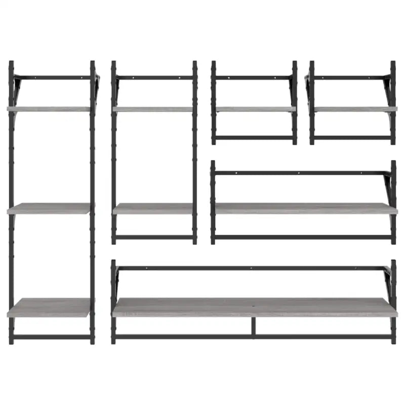 Grijs Sonoma wandplanken set in bewerkt hout voor stijlvolle muurdecoratie - Grijs sonoma / 6 / 1 - Wandplanken