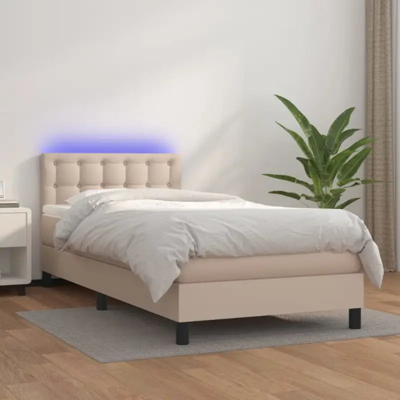 Grijze boxspring met matras en LED voor een rustgevende slaapkamer - Cappuccino / 90 x 190 cm / knoppwn - Bedden &