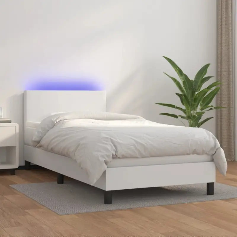 Grijze boxspring met matras en LED voor een rustgevende slaapkamer - Wit / 80 x 200 cm / Effen ontwerp - Bedden &