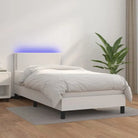 Grijze boxspring met matras en LED voor een rustgevende slaapkamer - Wit / 90 x 200 cm / Effen met spijkers - Bedden &