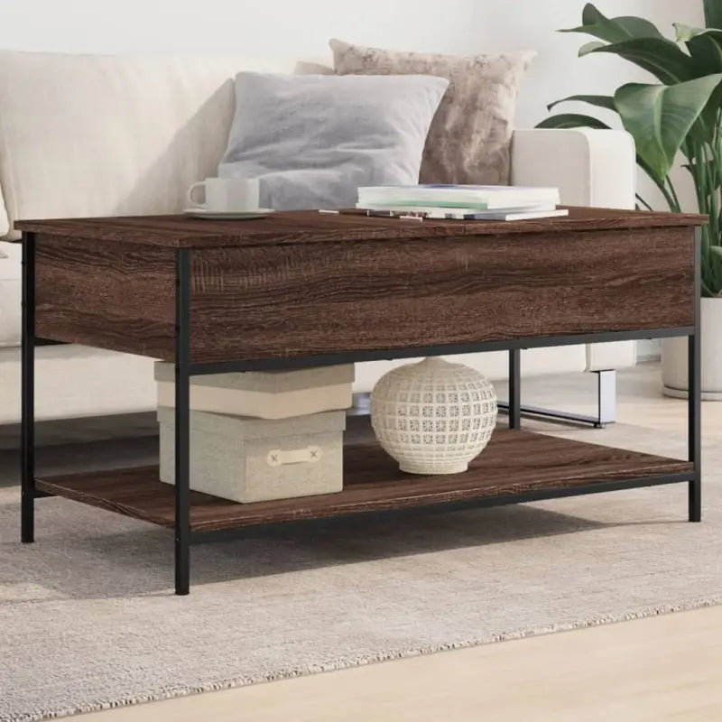 Grijze Salontafel met bewerkt hout en verstelbare poten - bruin eikenkleur / 1 / 100 cm - Salontafels