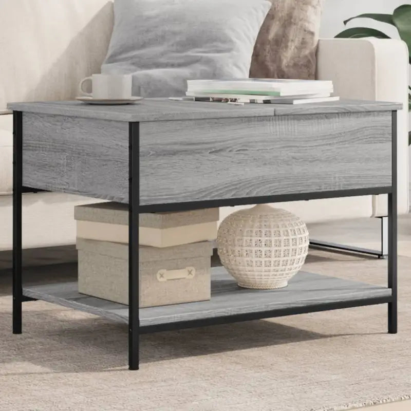 Grijze Salontafel met bewerkt hout en verstelbare poten - Grijs sonoma / 1 / 70 cm - Salontafels