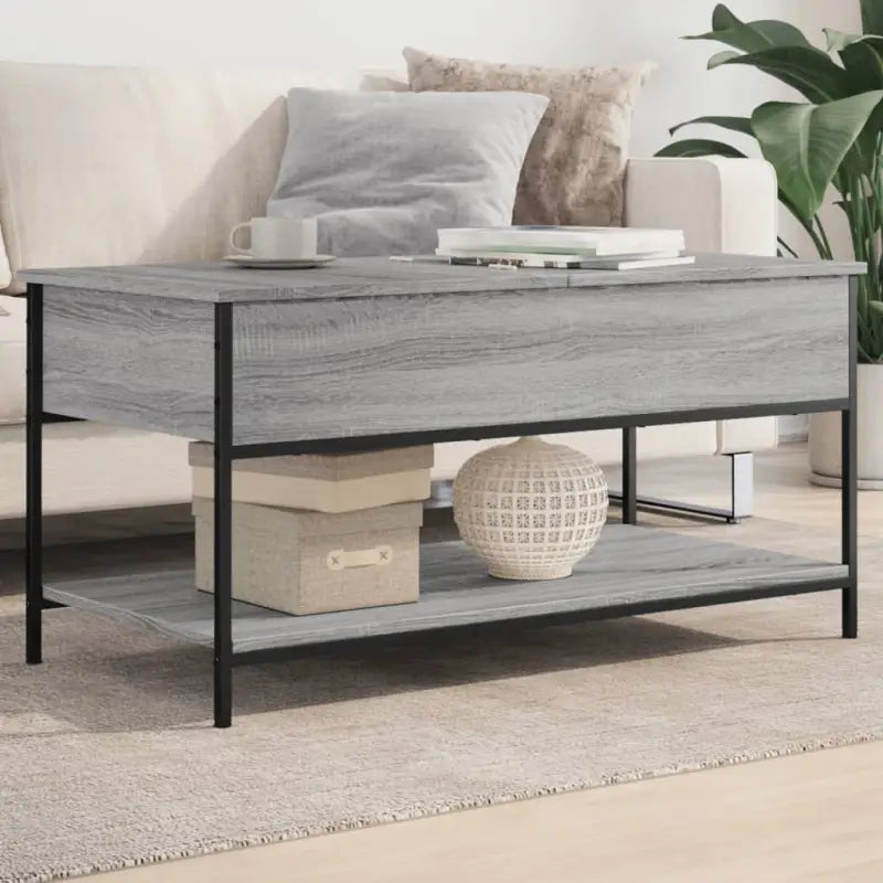 Grijze Salontafel met bewerkt hout en verstelbare poten - Salontafels