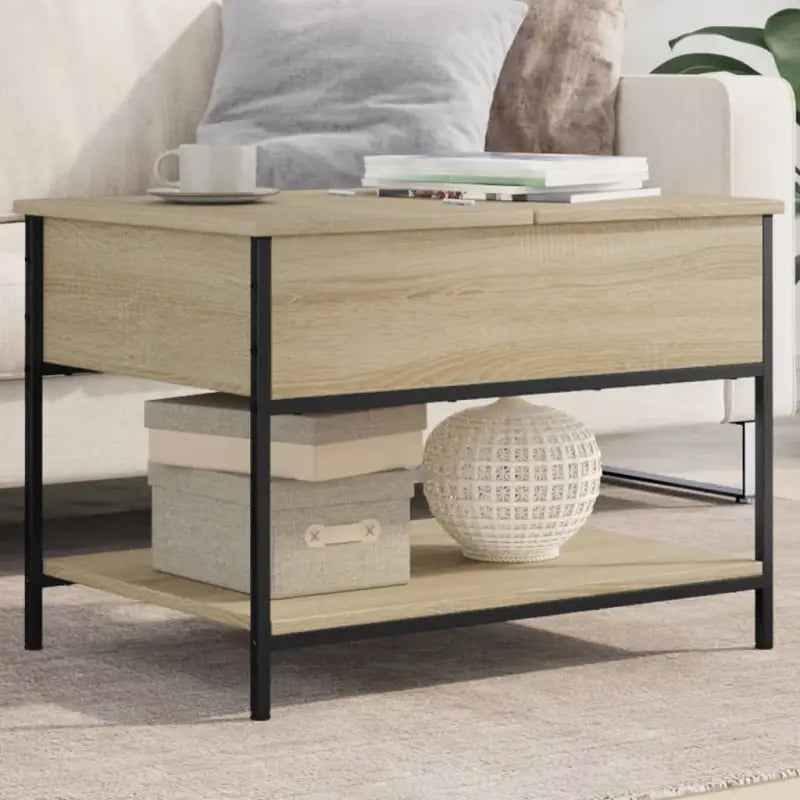 Grijze Salontafel met bewerkt hout en verstelbare poten - Sonoma eiken / 1 / 70 cm - Salontafels