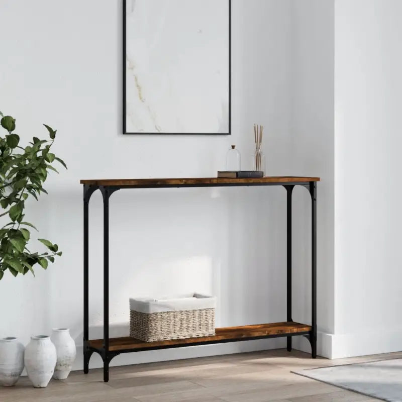 Grijze Sonoma bijzettafel met bewerkt hout en verstelbare poten - Gerookt eiken / 1 / 100 cm - Bijzettafels