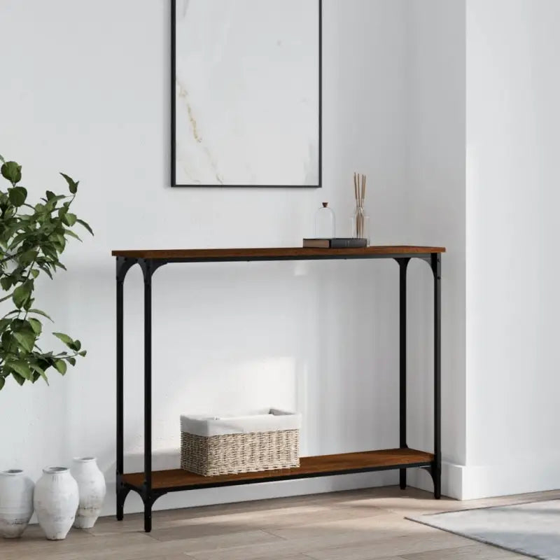 Grijze Sonoma bijzettafel met bewerkt hout en verstelbare poten - bruin eikenkleur / 1 / 100 cm - Bijzettafels