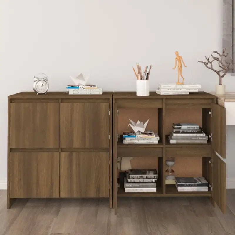 Grijze Sonoma dressoir in bewerkt hout met minimalistisch design - bruin eikenkleur / 1 - Dressoirs & buffetkasten