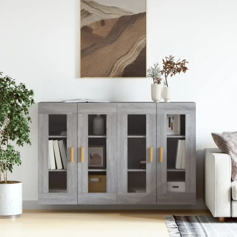 Grijze Sonoma Dressoirs met Extra Opbergruimte en Bewerkt Hout - Dressoirs & buffetkasten
