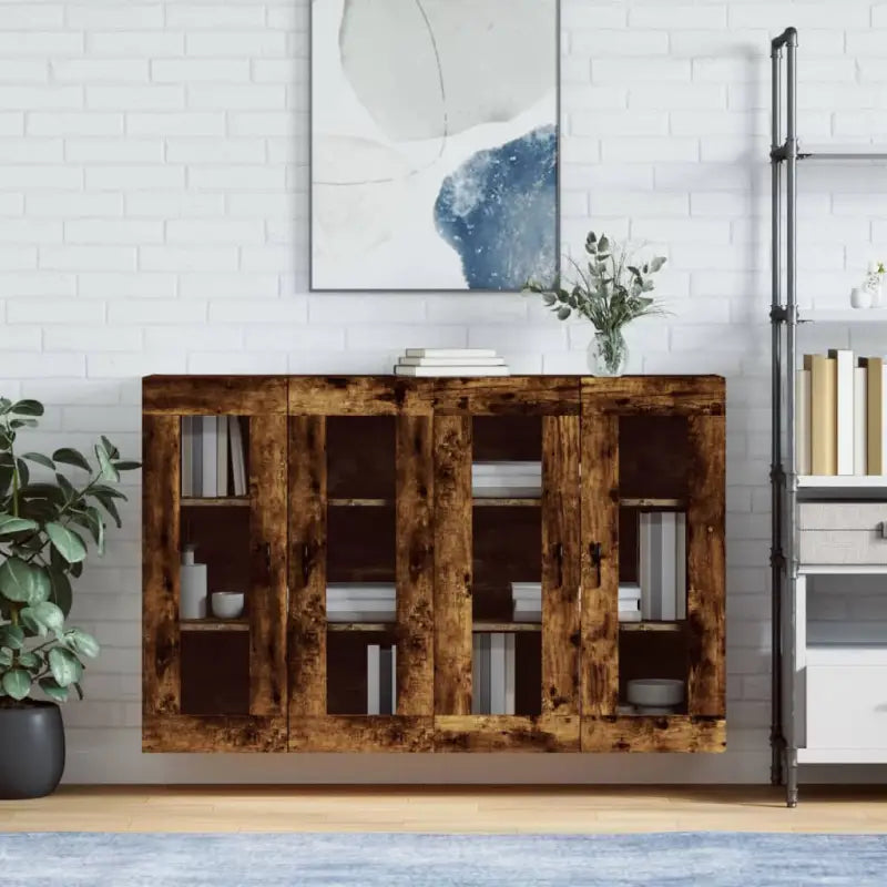 Grijze Sonoma Dressoirs met Extra Opbergruimte en Bewerkt Hout - Gerookt eiken / 2 / Groefzwart - Dressoirs &