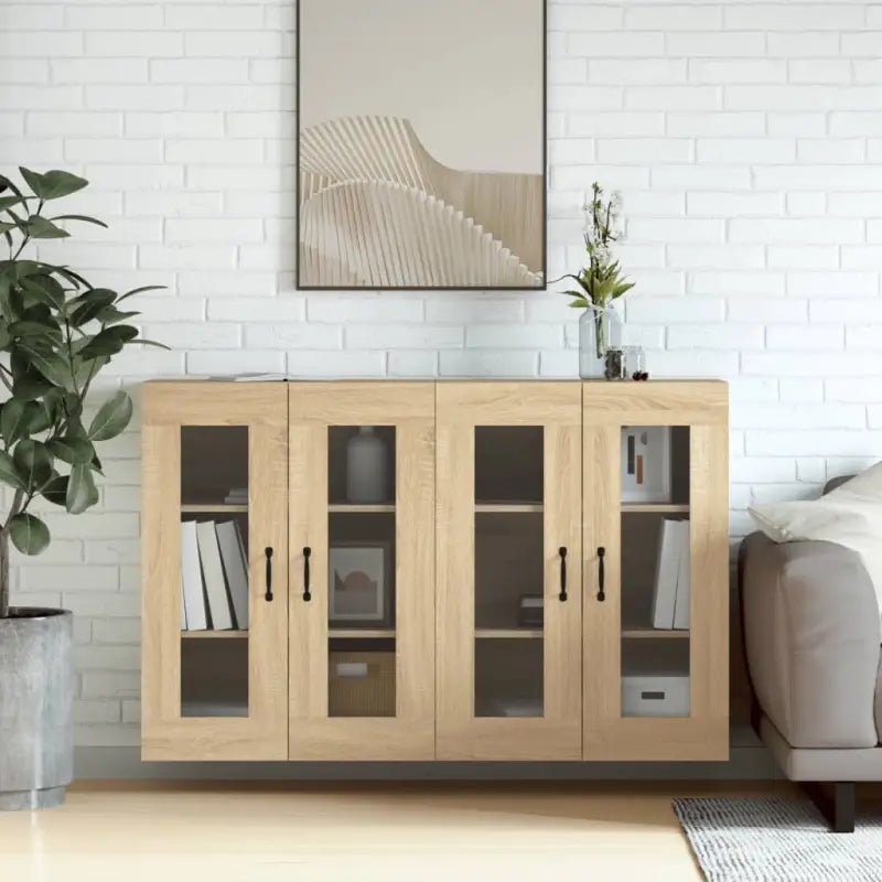Grijze Sonoma Dressoirs met Extra Opbergruimte en Bewerkt Hout - Hoogglans wit / 2 / Metaal zwart - Dressoirs &