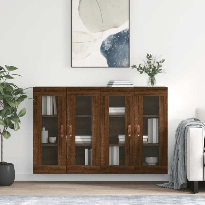Grijze Sonoma Dressoirs met Extra Opbergruimte en Bewerkt Hout - bruin eikenkleur / 2 / Leer - Dressoirs & buffetkasten