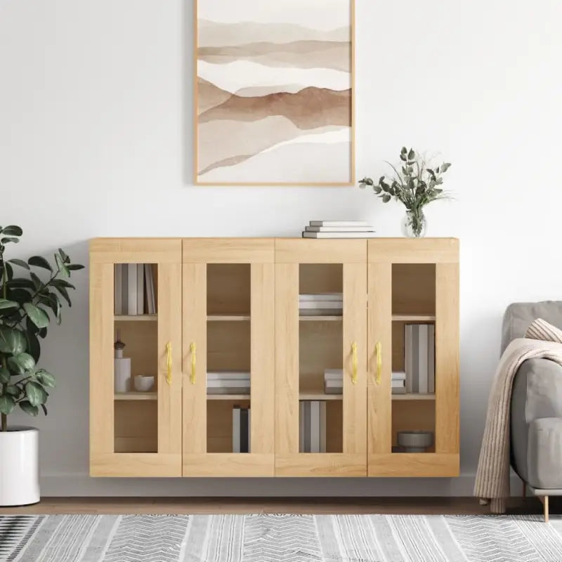 Grijze Sonoma Dressoirs met Extra Opbergruimte en Bewerkt Hout - Sonoma eiken / 2 / Bladgoud - Dressoirs & buffetkasten
