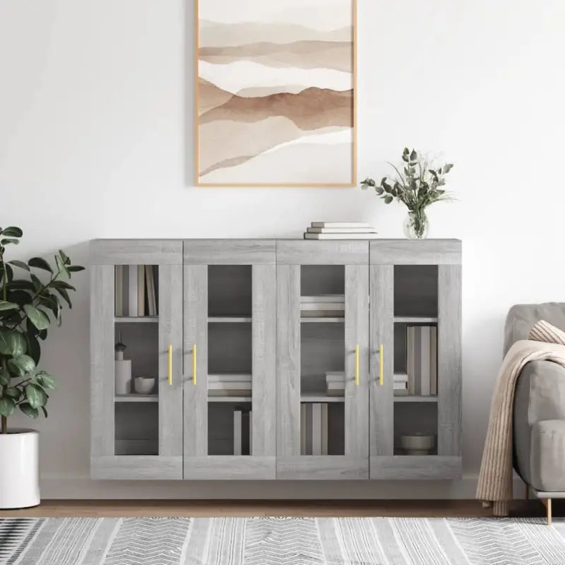 Grijze Sonoma Dressoirs met Extra Opbergruimte en Bewerkt Hout - Grijs sonoma / 2 / Buis goud - Dressoirs & buffetkasten