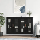 Grijze Sonoma Dressoirs met Extra Opbergruimte en Bewerkt Hout - Zwart / 2 / Leer - Dressoirs & buffetkasten