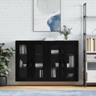 Grijze Sonoma Dressoirs met Extra Opbergruimte en Bewerkt Hout - Zwart / 2 / Groefzwart - Dressoirs & buffetkasten