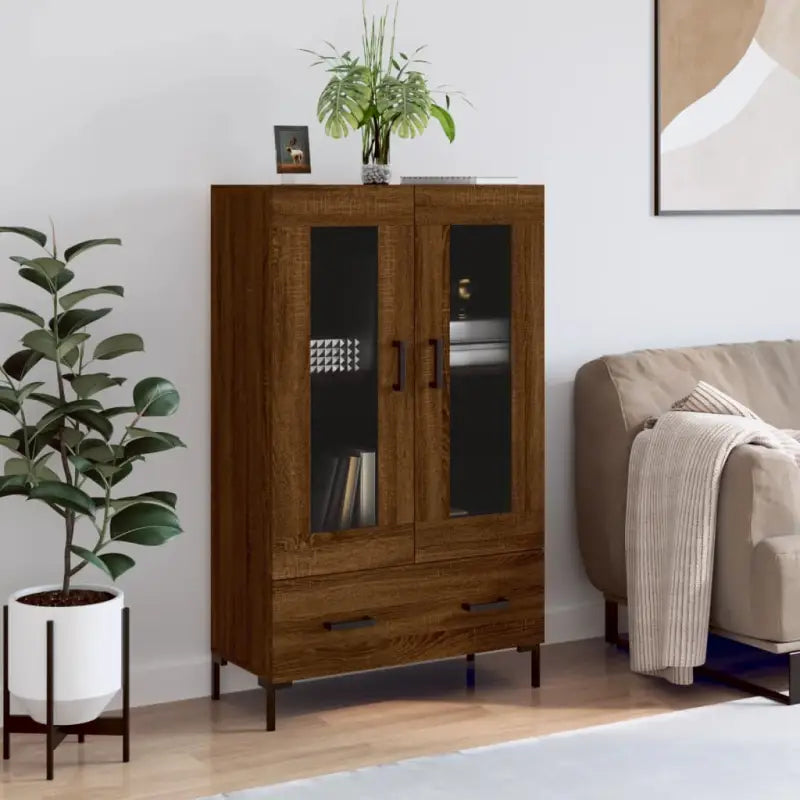 Grijze Sonoma hoge kast met metalen poten voor een moderne uitstraling - bruin eikenkleur / 1 - Dressoirs & buffetkasten