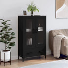 Grijze Sonoma hoge kast met metalen poten voor een moderne uitstraling - Zwart / 1 - Dressoirs & buffetkasten