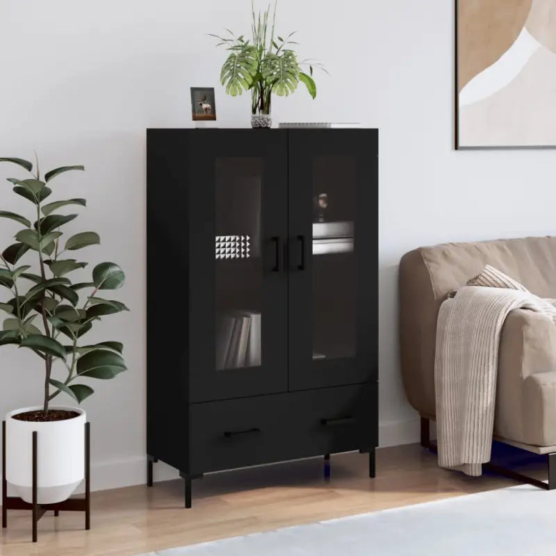 Grijze Sonoma hoge kast met metalen poten voor een moderne uitstraling - Zwart / 1 - Dressoirs & buffetkasten
