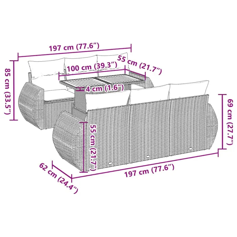 Grijze tuin loungeset met gepoedercoat staal en waterdichte zak - Grijs - Tuinsets