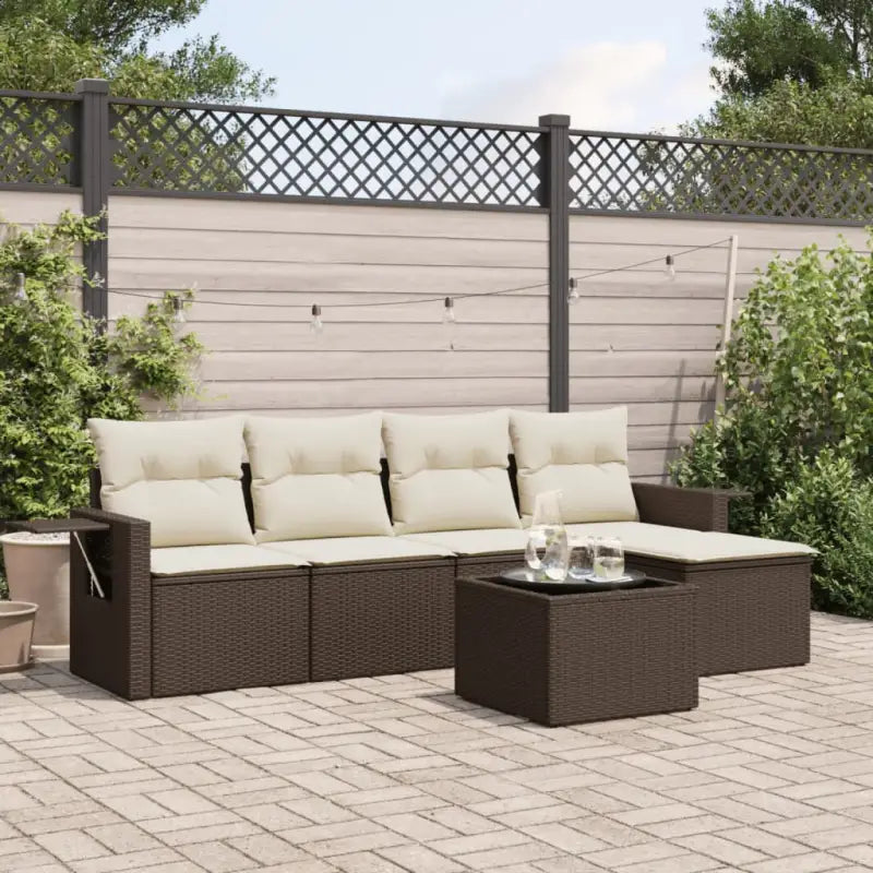 Grijze tuin loungeset met waterdichte tas en gepoedercoat staal - Bruin en crème / Met tafel - Tuinsets