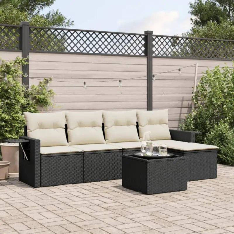 Grijze tuin loungeset met waterdichte tas en gepoedercoat staal - Zwart en crème / Met tafel - Tuinsets
