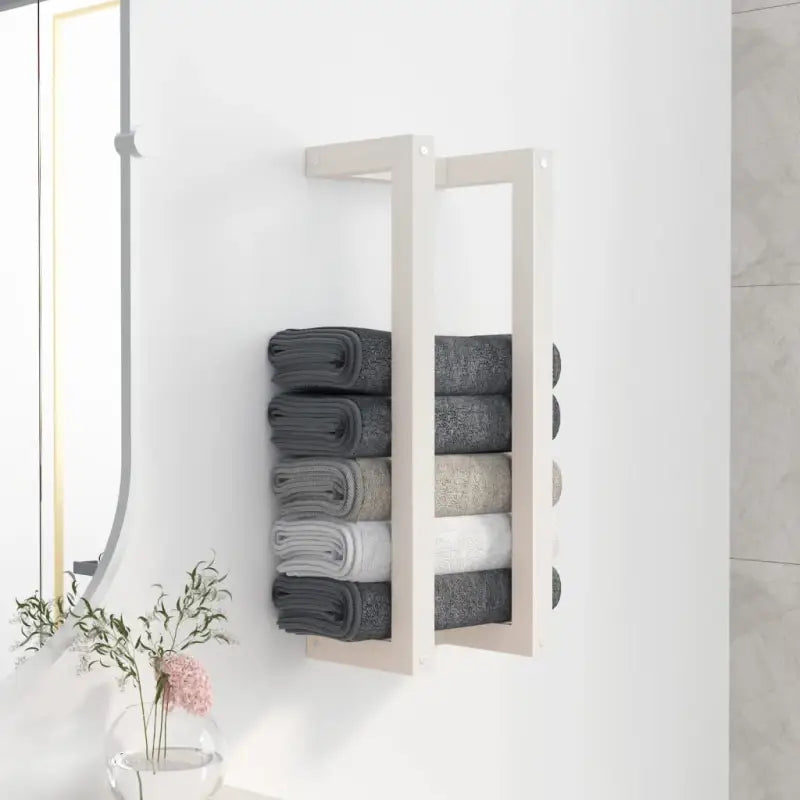 Handdoekhouder van massief grenenhout voor een trendy badkamerstijl - Wit / 23 x 18 x 60 cm - Handdoekrekken & -houders