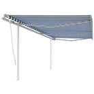 Handmatige uitschuifbare terrasluifel met gepoedercoat aluminium frame - Blauw en wit / 6 x 3 m / 1 - Zonwering