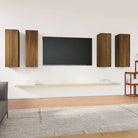 Hangende televisiekastenset van bewerkt hout voor een trendy woonkamer - bruin eikenkleur / 4 / 90 cm - Tv-meubels
