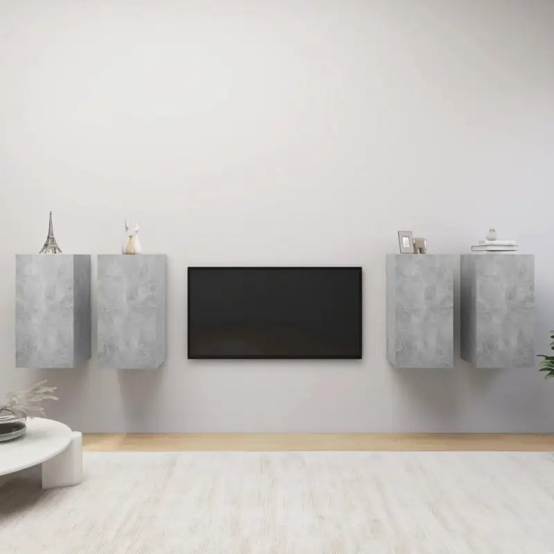 Hangende televisiekastenset van bewerkt hout voor een trendy woonkamer - Betongrijs / 4 / 60 cm - Tv-meubels