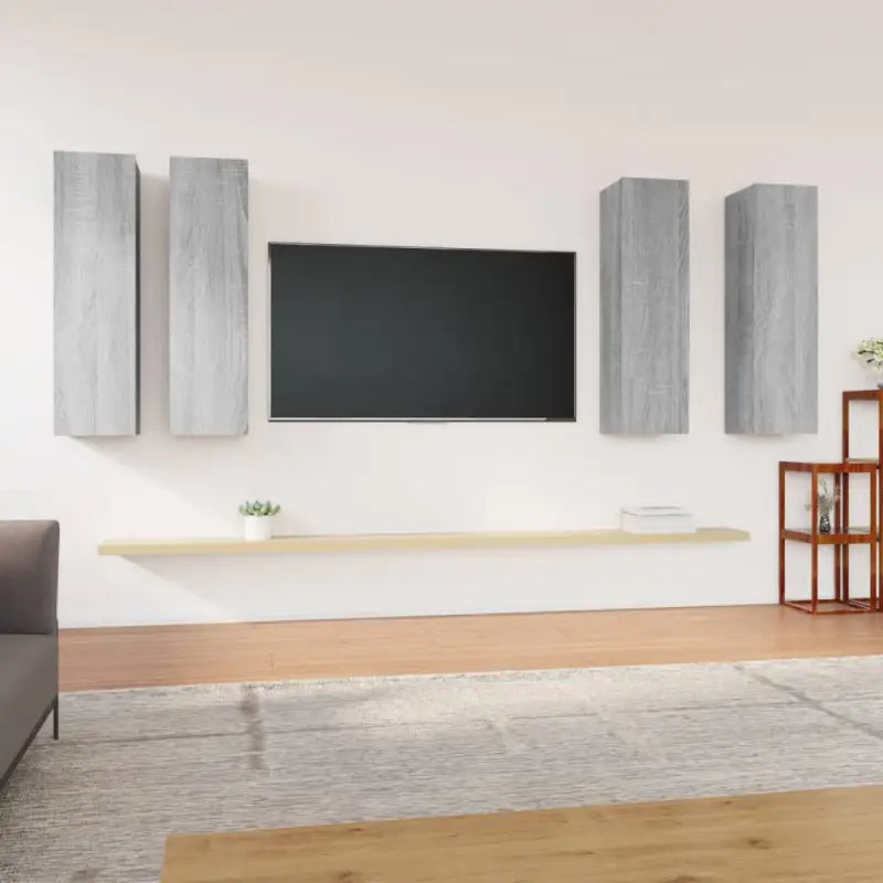 Hangende televisiekastenset van bewerkt hout voor een trendy woonkamer - Grijs sonoma / 4 / 110 cm - Tv-meubels